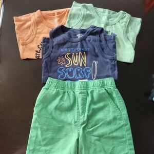 Garanimals 3T Boys Set Cotton Apparel 3 Tank Tops. 1 Short Set.